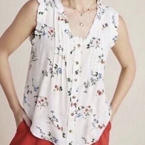 Anthropologie | Maeve | Floral Ruffle Sleeveless Blouse | Size 14